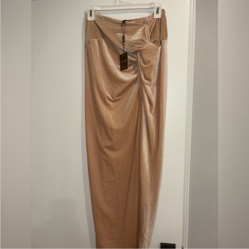 JLUXLABEL Shimmery Taupe Twist-Front Maxi Skirt
